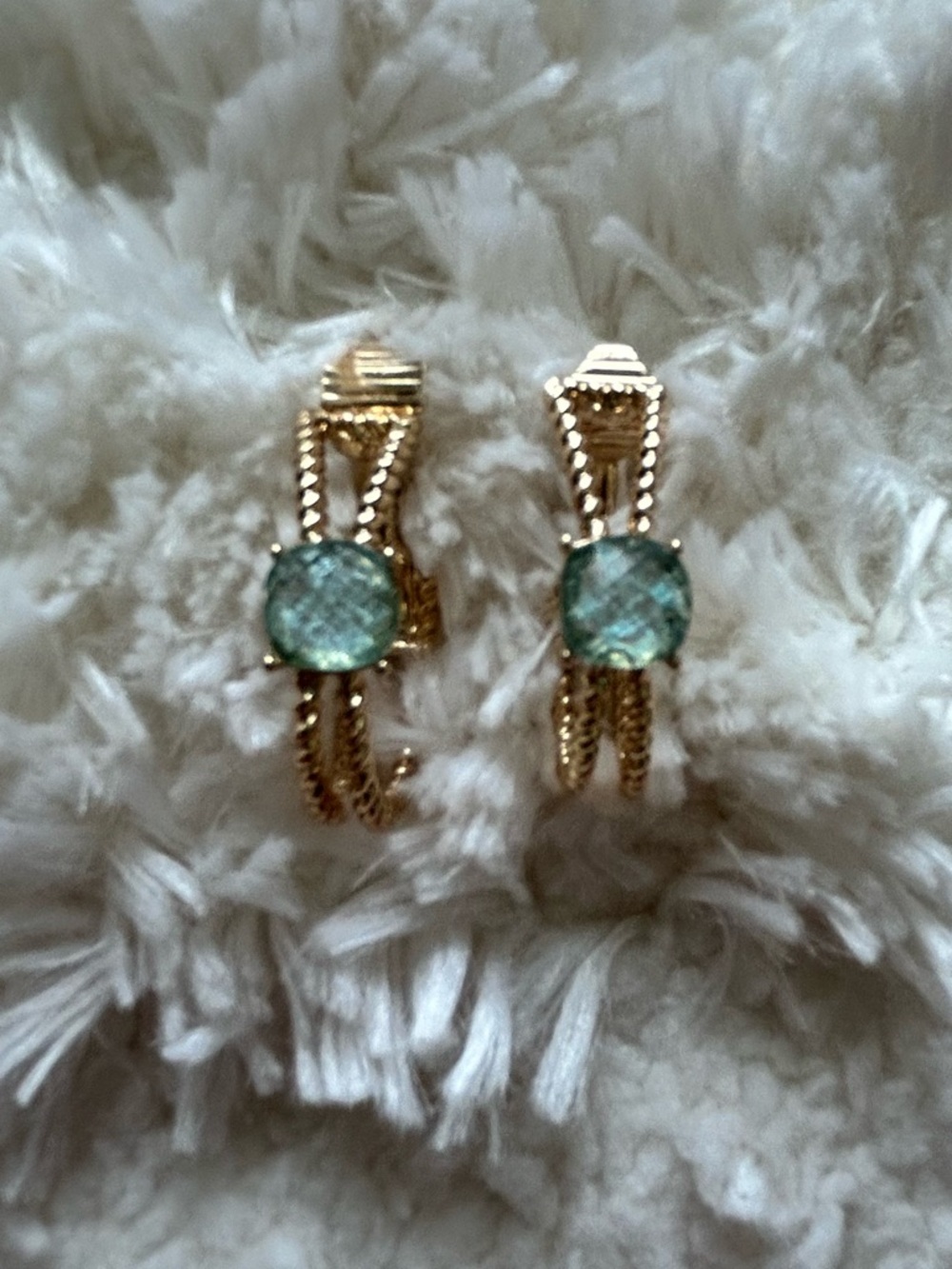 TJG Gold-Tone Earrings with Green Gemstone Accent